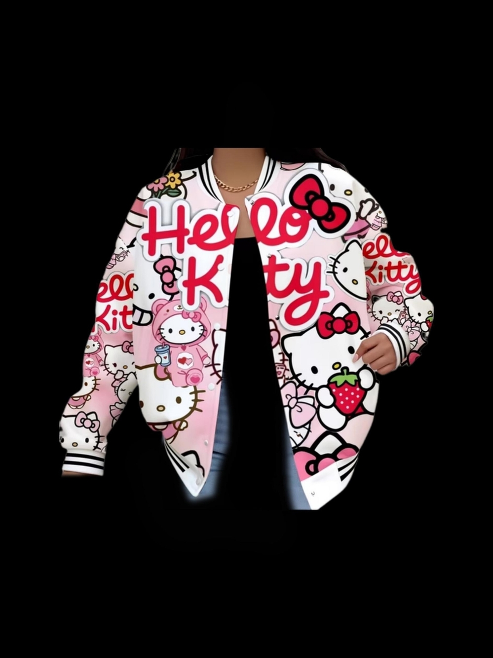 Hello Kitty Pink Printed Bomber Jacket